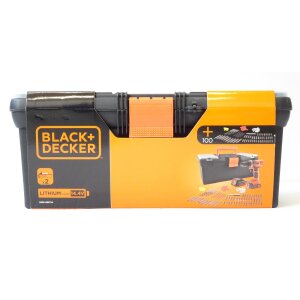 Black & Decker EGBL14K Bohrmaschine 14,4V Akkuschrauber mit 2 Akkus, 100 Teilen