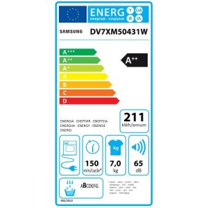 Samsung DV7XM50431W Wärmepumpentrockner Füllmenge 1 - 7 kg EEK: A++