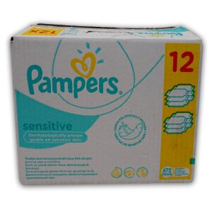 Pampers Sensitive Feuchttücher, 672 Tücher, 12er Pack (12 x 56 Stück)