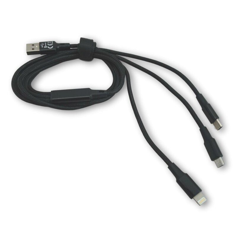 Smrter Hydra PRO 3in1-Ladekabel - USB Typ C, Lightning- & USB-Anschluss, schwarz