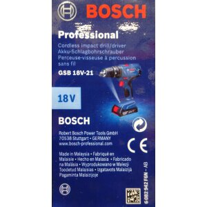 Bosch Professional GSB 18V-21 Akku Schlagbohrer + 2x2,0 Ah, 40tlg. Zubehör Set, L-BOXX