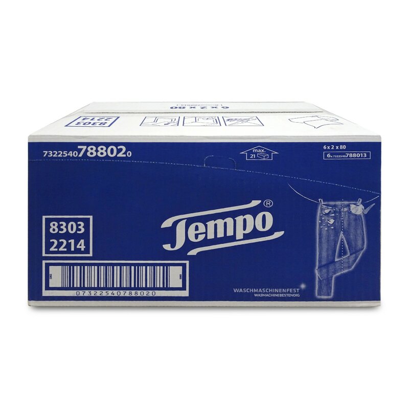 Tempo Original Taschentücher Duo-Box, Mega Pack, 6 Packungen (6 x 2 Boxen x 80 Tücher)