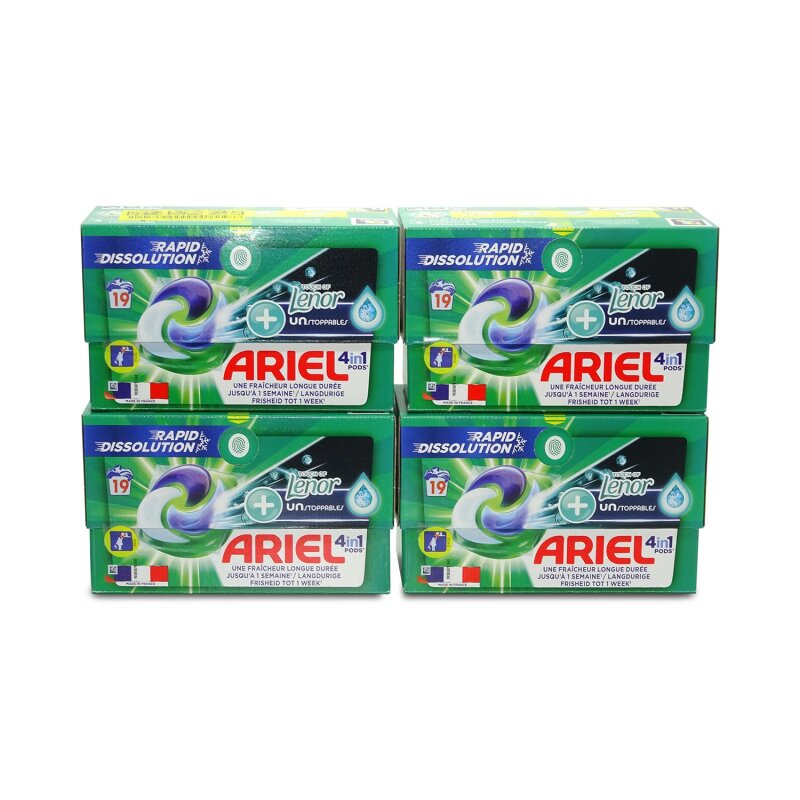 Ariel 4-in-1 PODS Flüssigwaschmittel in Kapseln, 76 Waschgänge (4 x 19 Tabs)